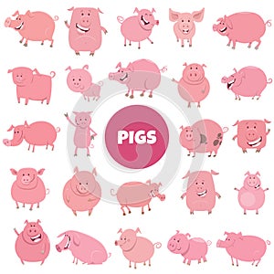 Cartoon funny pigs farm animal characters big set