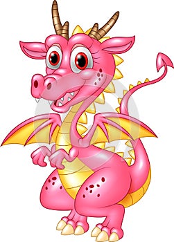 Cartoon funny pink dragon isolated on white background