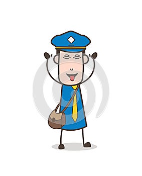 Cartoon Funny Postman Face with Stuck-Out Tongue Vector