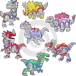 Cartoon funny robot dinosaurs