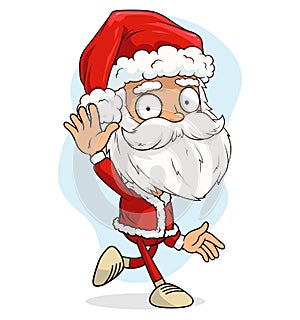 Cartoon funny santa claus showing goodbye sign