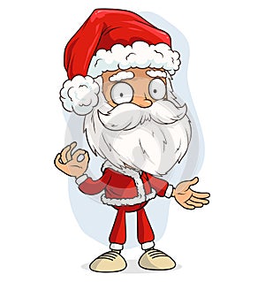 Cartoon funny santa claus showing okey gesture