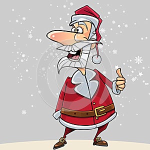 Cartoon funny Santa Claus shows an approving gesture thumb up