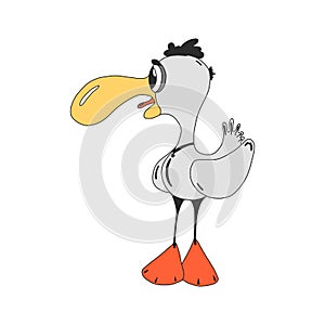 Cartoon funny Seagull. vector illustration isolated on white background. children s character for books games or prints