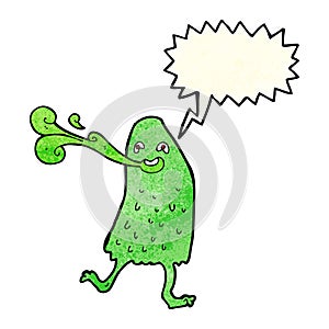 cartoon funny slime monster with speech bubble