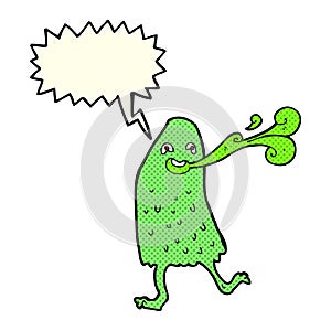 cartoon funny slime monster with speech bubble