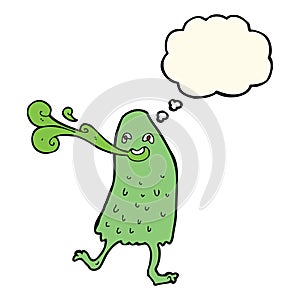 cartoon funny slime monster with thought bubble