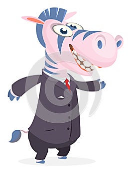 Cartoon funny smiling zebra wearing toxedo or business suit.  Vector illustration isolated photo