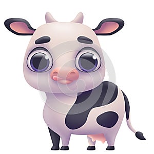 Cartoon funny spotted cow isolated on white background. Cute illustration.