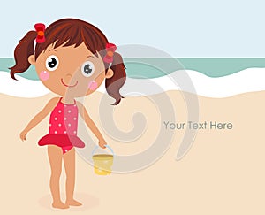 Cartoon funny summer little girl dressed swimsuit