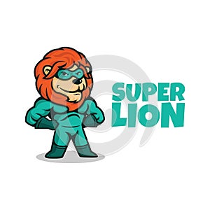 Cartoon funny superhero lion posing. super lion character. vector illustration