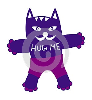 Cartoon funny symbolic cat in shorts and with the words - Hug me