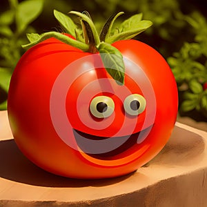 Cartoon funny tomato vegetable, characters, in summer garden. Ai generated