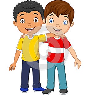 Cartoon funny two little boys hugging