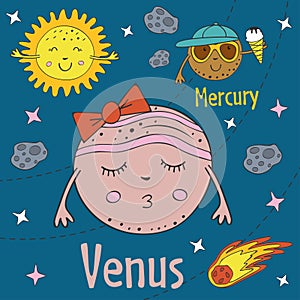 Cartoon funny Venus with Mercury