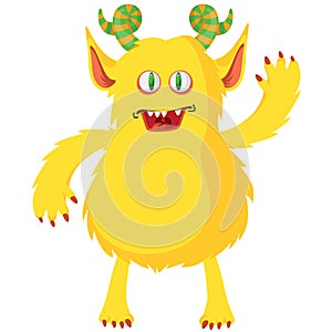Cartoon furry monster icon isolated on white background. Vector illustration. Cute monster character