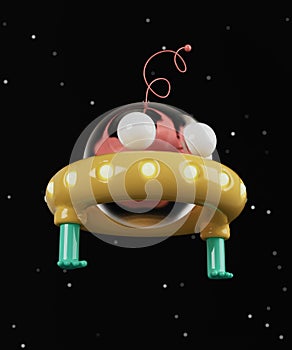 Cartoon futuristic ufo. 3d render, 3d illustration.