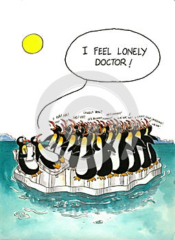 Cartoon gag about penguins crowd
