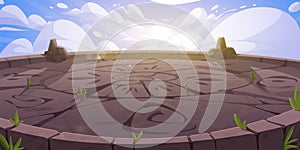 Cartoon game temple background. Stone battleground