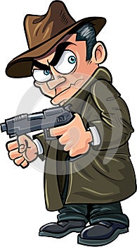 Cartoon gangster with a gun and hat