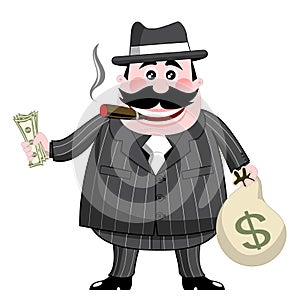 Cartoon Gangster isolated money cigar fat