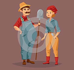 Cartoon gardener man and agriculture worker, woman