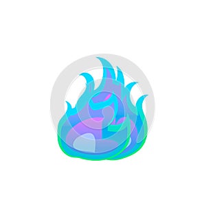 Cartoon gas fire flame, blue flaming element on white