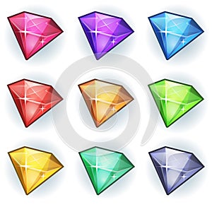 Cartoon Gems And Diamonds Icons Set