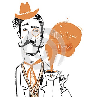 Cartoon gentleman with tea cup