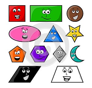 Cartoon geometric shapes with smile vector symbol icon design.