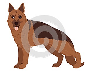 Cartoon german shepherd. Service dog breed, purebred domestic pet. German shepherd guard or police dog flat vector illustration