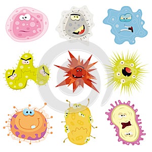 Cartoon Germs, Virus And Microbes