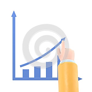 Cartoon Gesture Icon Mockup.Growth graph concept. Businessman draws a chart of financial growth.