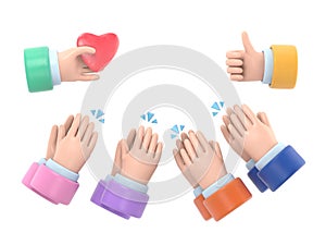 Cartoon Gesture Icon Mockup.Set of people hands clapping, giving likes. Applause, ovation, celebrating, rapture. photo
