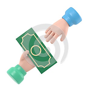 Cartoon Gesture Icon Mockup.Two cartoon businessman hands,giving money. 3d illustration in flat design.Supports PNG