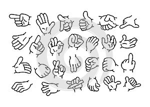 Cartoon gestures line icons set. Character hands.
