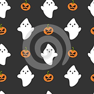 Cartoon ghost and pumpkin seamless halloween pattern background illustration