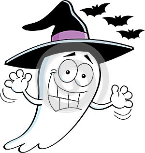 Cartoon Ghost Wearing a Witchs Hat photo