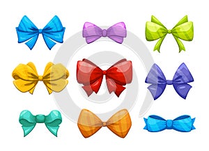 Cartoon gift bow with ribbon vector set for christmas cards