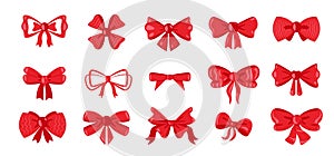 Cartoon gift bows. Decorative bowknot with ribbons for wrapping present package, cute bowtie tape for holiday photo