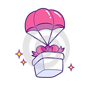 Cartoon gift box with parachute