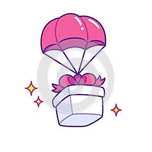 Cartoon gift box with parachute photo