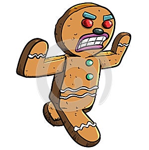 Cartoon Gingerbread man on an angry rampage. Isolated vector illustration