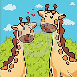 Cartoon of giraffe eating grass