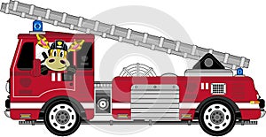 Cartoon Giraffe Fireman and Fire Truck