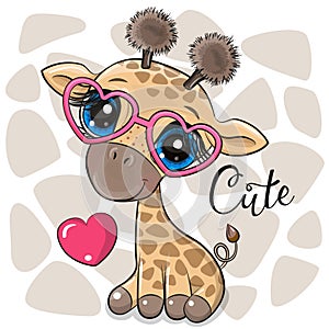 Cartoon Giraffe with heart glasses