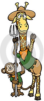 cartoon giraffe and monkey zookeeper