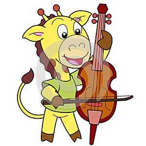 cartoon giraffe playing a cello