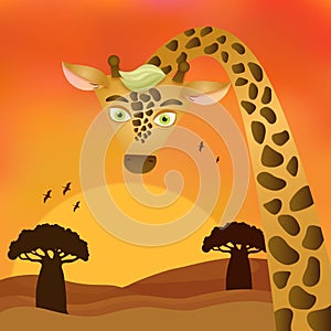 Cartoon giraffe in the savanna
