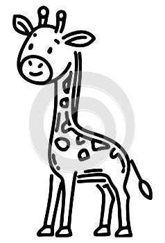 Cartoon giraffe standing, simple line art